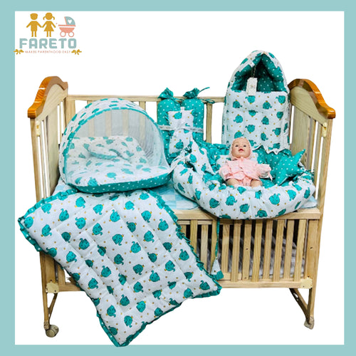 Fareto Complete premium Bedding Set essentials Combo For Baby (0-6 Months)(Aqua green)