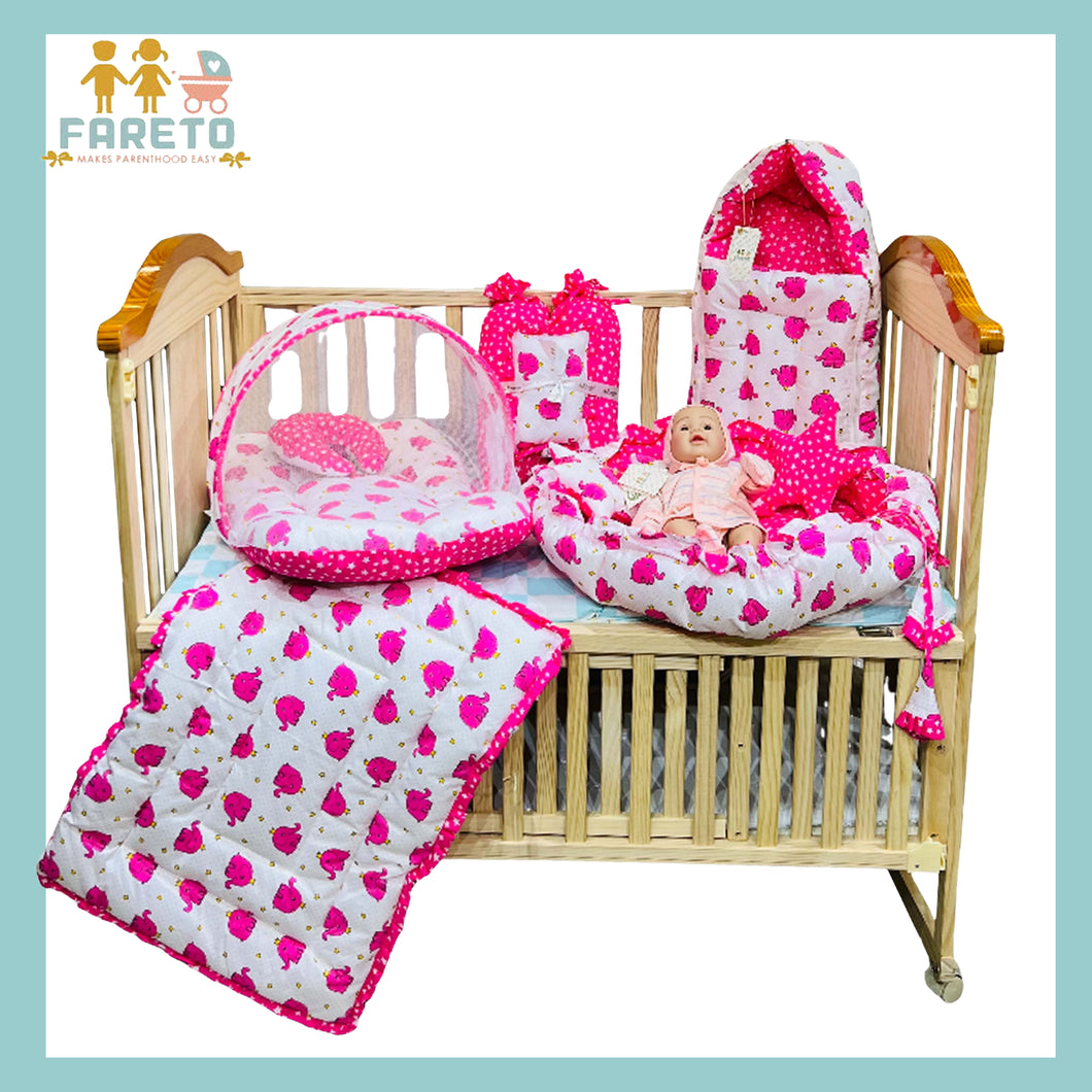 Fareto Complete Premium Bedding Set essentials Combo For Baby (0-6 Months)(Pink elephant)