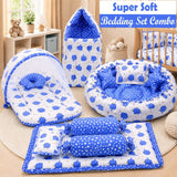 Fareto Complete Blend Cotton Bedding Set essentials Combo For Baby (0-6 Months)(Blue elephant)(F207)