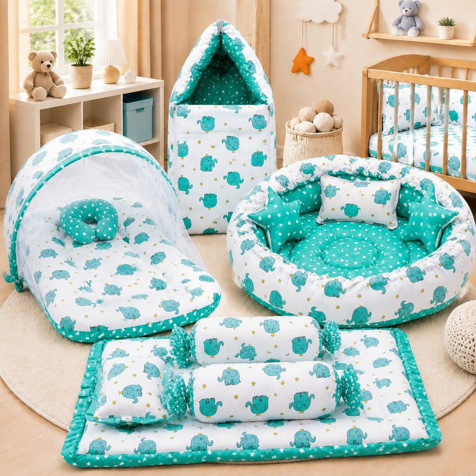Fareto Complete premium Bedding Set essentials Combo For Baby (0-6 Months)(Aqua green)(F206)