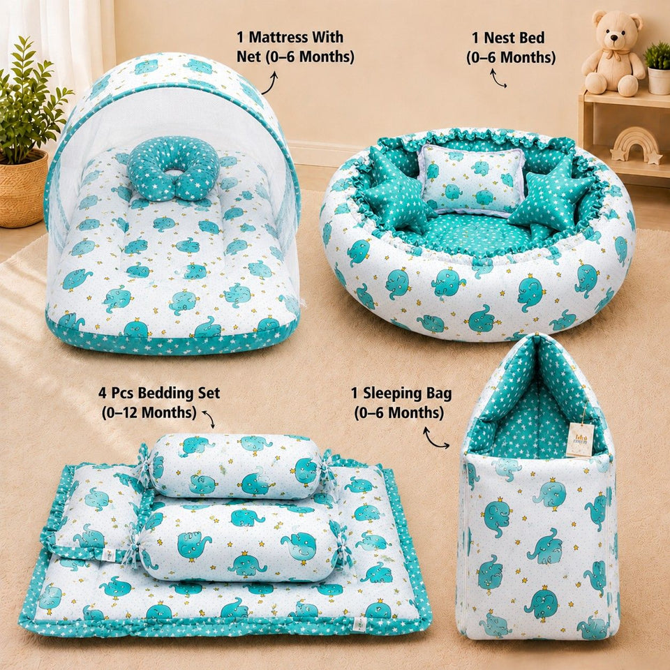 Fareto Complete premium Bedding Set essentials Combo For Baby (0-6 Months)(Aqua green)(F206)