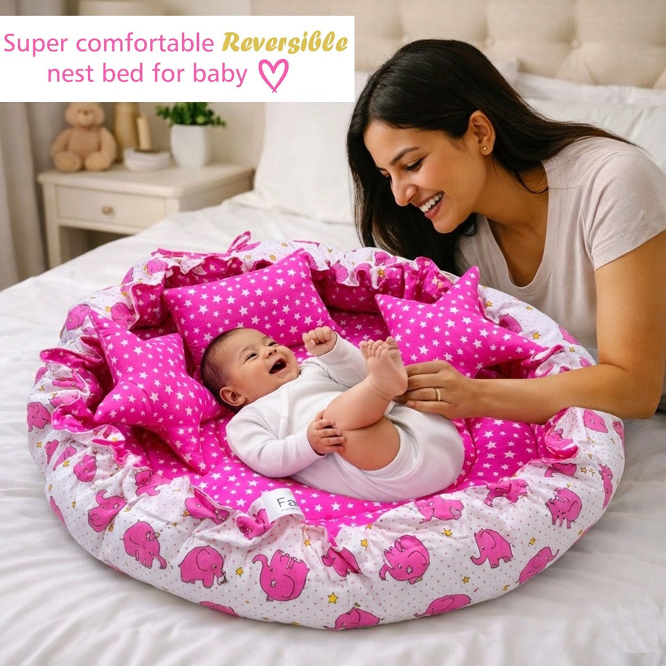 Fareto Complete Premium Bedding Set essentials Combo For Baby (0-6 Months)(Pink elephant)(F208)