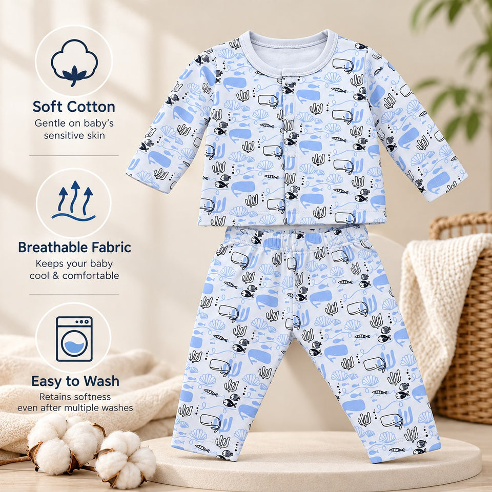 Fareto Baby Boys & Girls Full Sleeve Cotton Clothing Set | Pack of 2 Top & Pant Combo | Soft & Comfortable Daily Wear for Newborns (0–3 Months)(F816)