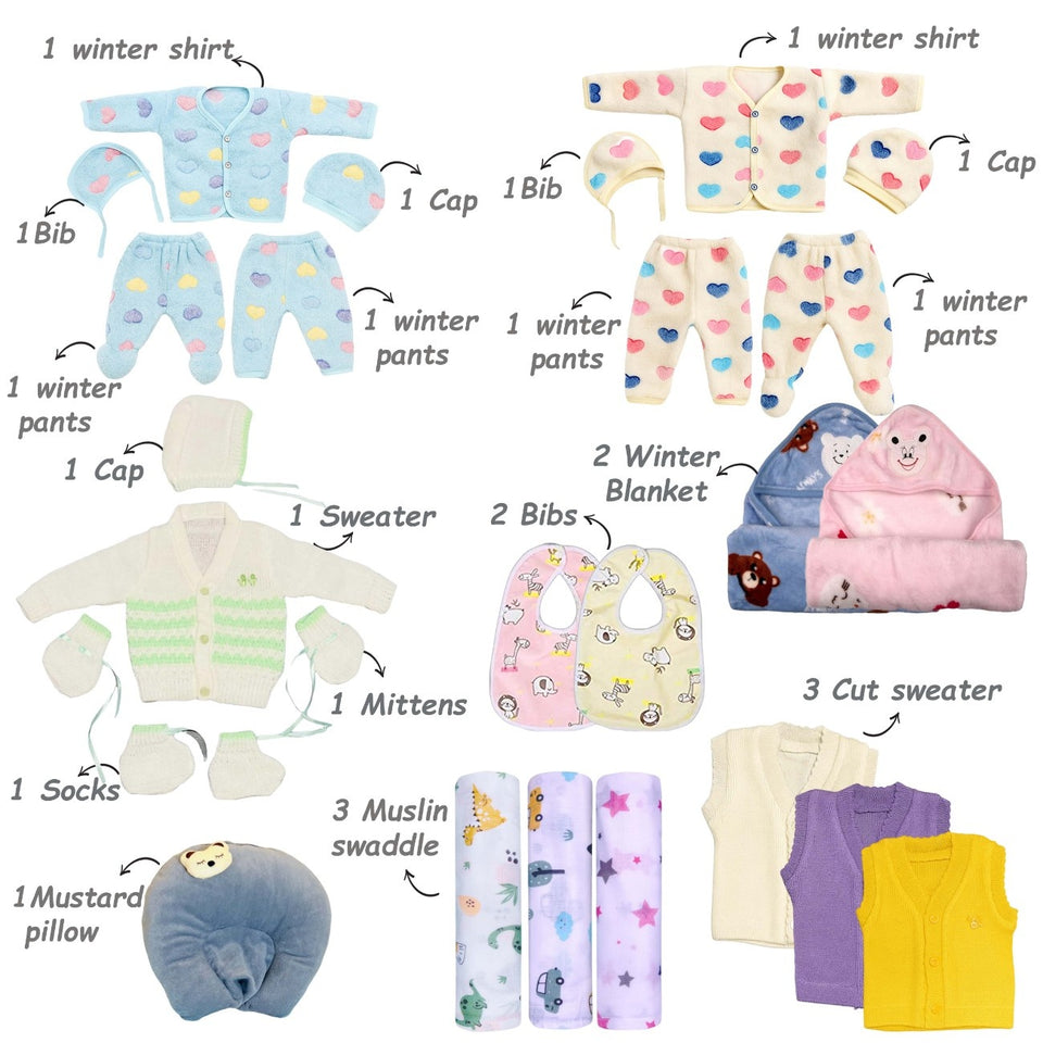 Fareto Premium Newborn Baby Hospital Winter Essentials Combo | 100 in 1  Baby Gift Pack | Maternity Essentials & Bedding Set | 0–6 Months(0-6 Months)(F638)(0-6 months)(F170)