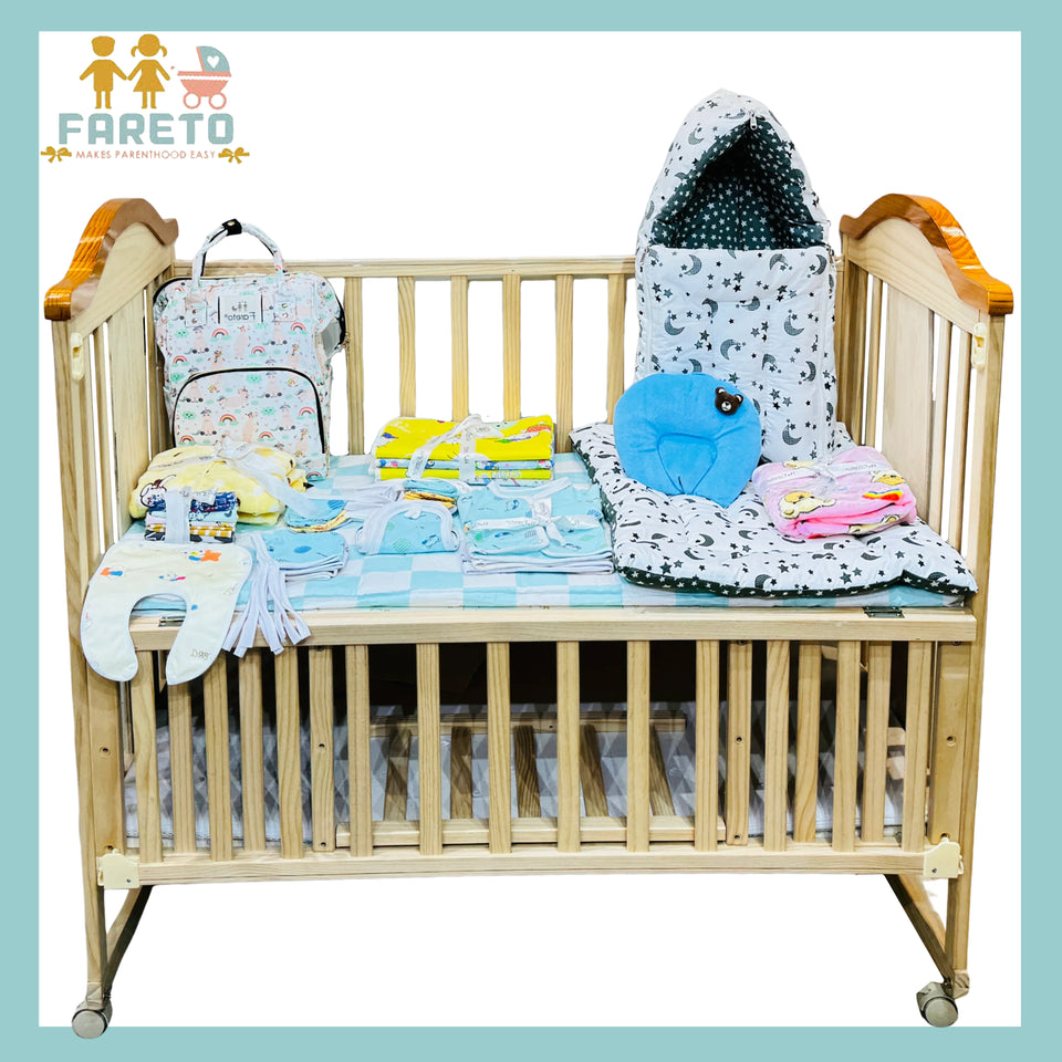 Fareto New Born Baby Semi Winter Hospital Essentials ( 42 in 1)(0-6 Months) (Grey Moon)