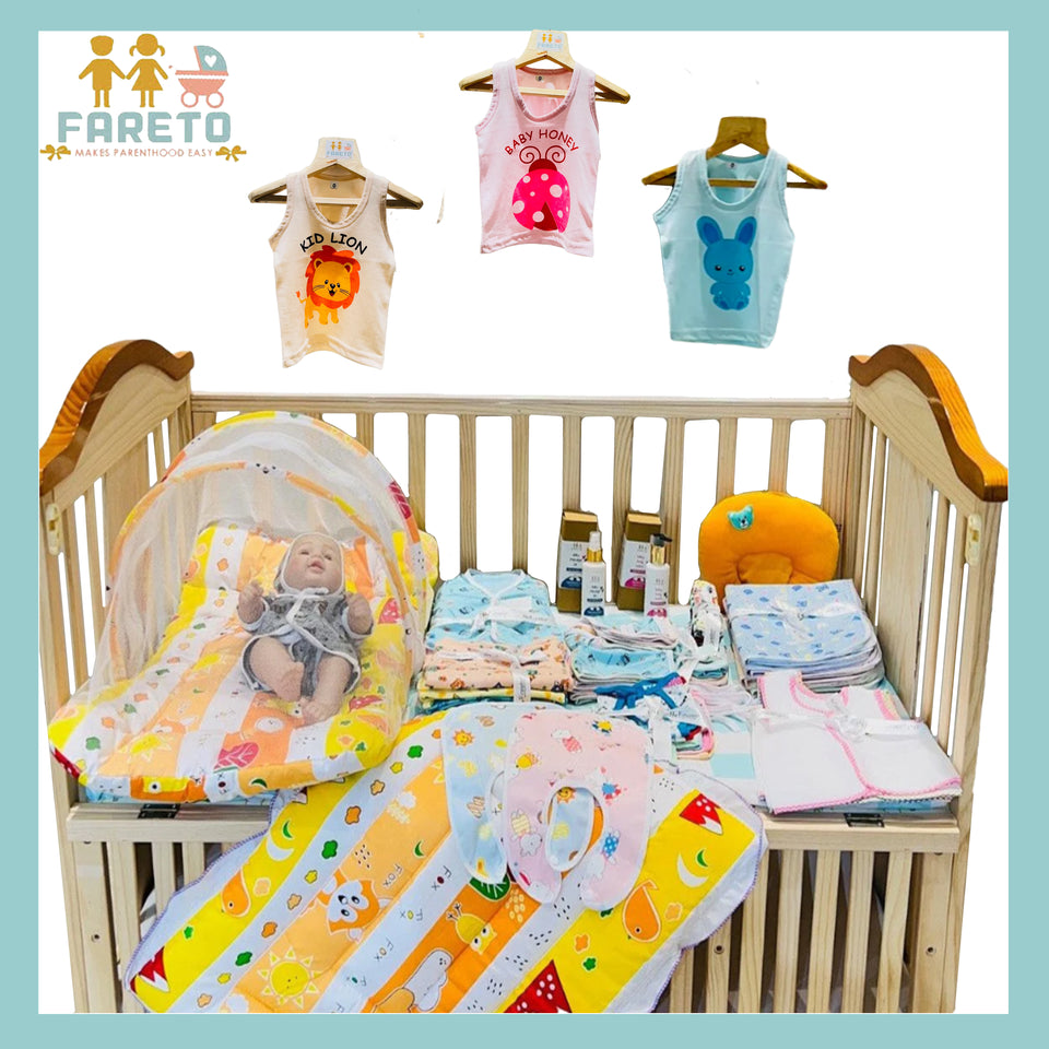 Fareto New Born Baby Summer Essentials 60 in 1 (0-6 Months)