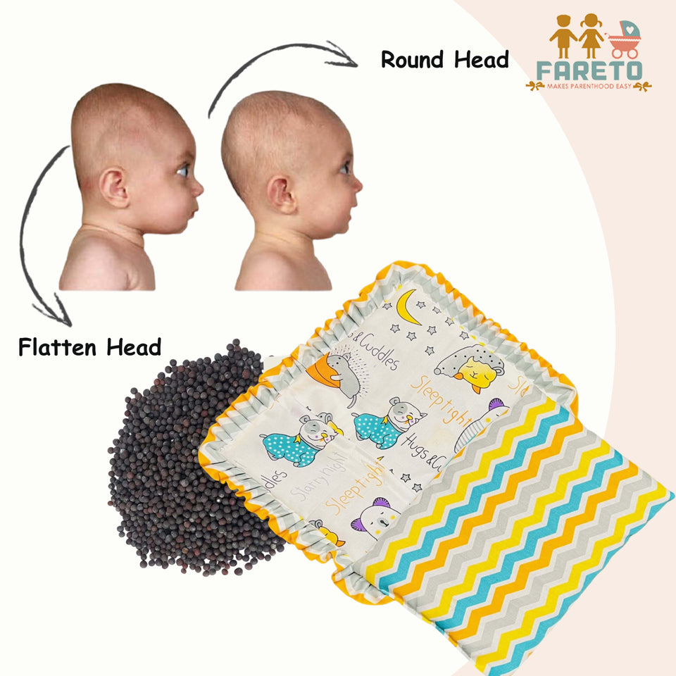 Fareto new born baby super soft cover mustard filling pillow for round head(0-1 YEAR)