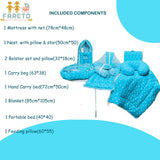 Fareto Baby bedding Essentials 1 Nest | 1 Mattress with net | 1 Carry bed | 1 Bolster set | 1 Carry bag | 1 Portable bed | 1 Feeding pillow | 1 Blanket (0-6M)