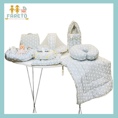 Fareto Baby bedding Essentials 1 Nest | 1 Mattress with net | 1 Carry bed | 1 Bolster set | 1 Carry bag | 1 Portable bed | 1 Feeding pillow | 1 Blanket (0-6M)