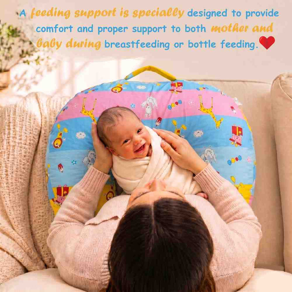 Fareto Baby Feeding Pillow with Detachable Cover Breast Feeding (0-24 Months)(Blue Ziraf)(F31)