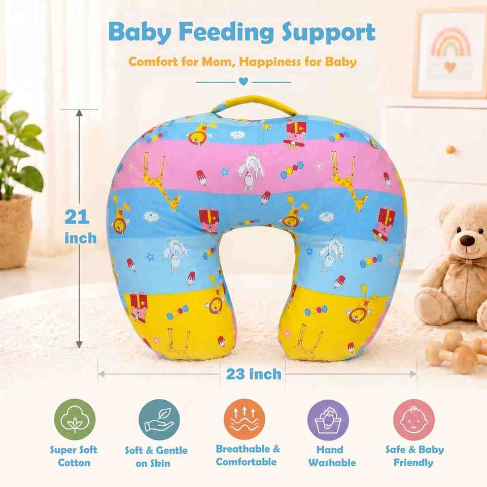 Fareto Baby Feeding Pillow with Detachable Cover Breast Feeding (0-24 Months)(Blue Ziraf)(F31)