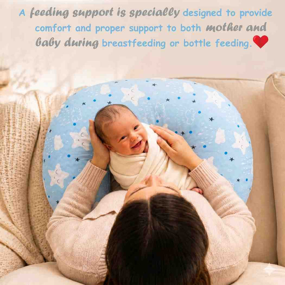 Fareto Baby Feeding Pillow with Detachable Cover Breast Feeding (0-24 Months)(Cloud Blue)(F428)