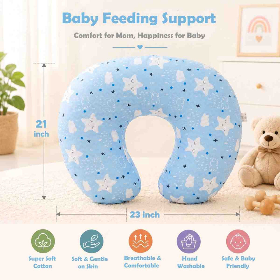Fareto Baby Feeding Pillow with Detachable Cover Breast Feeding (0-24 Months)(Cloud Blue)(F428)