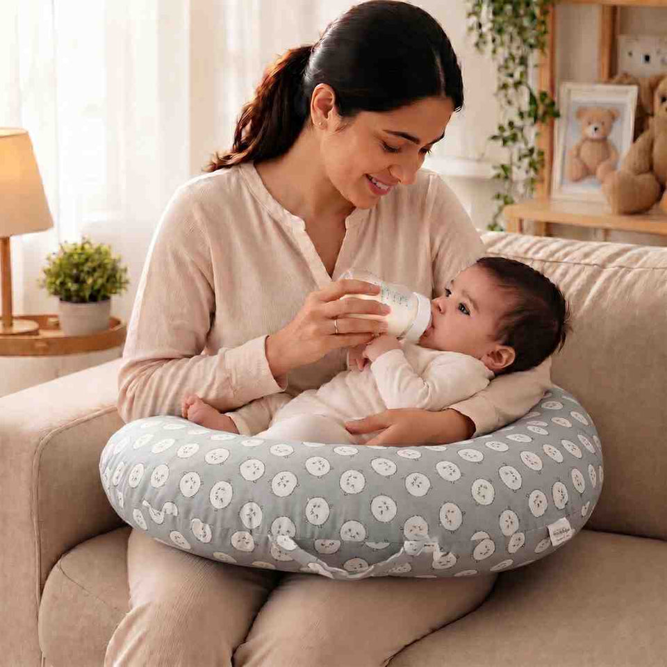 Fareto Baby Feeding Pillow with Detachable Cover Breast Feeding (0-24 Months)(Grey Ship)(F430)