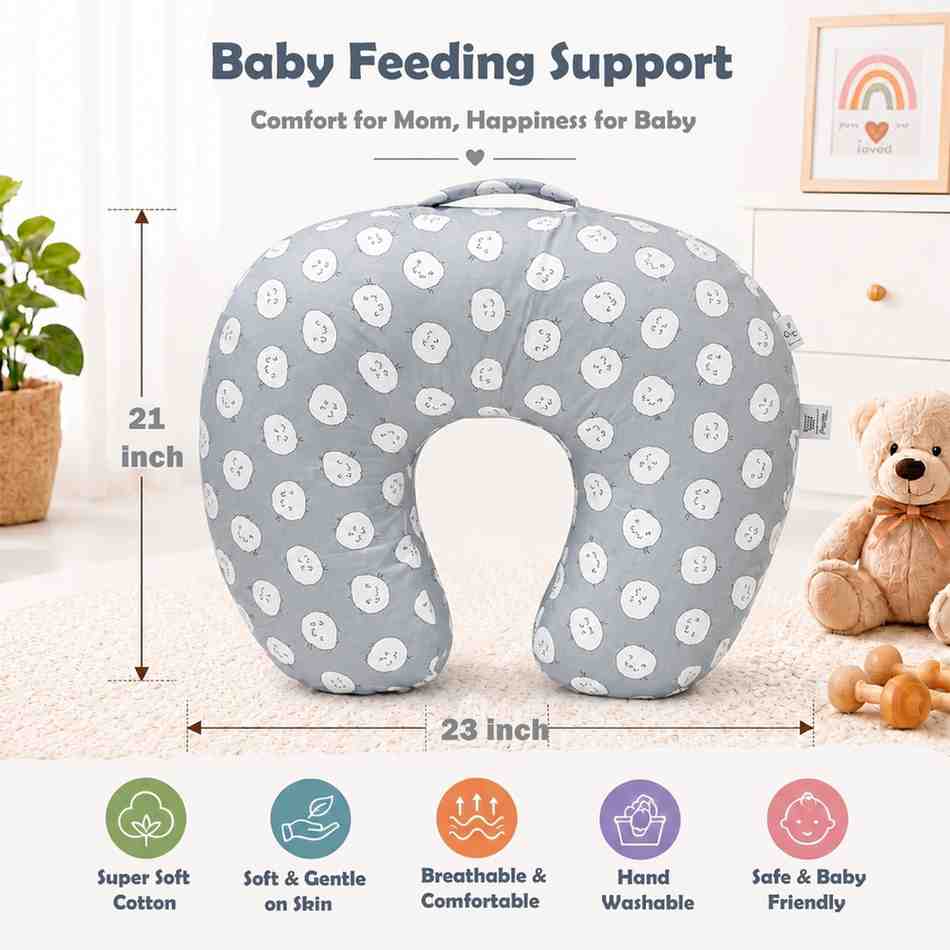 Fareto Baby Feeding Pillow with Detachable Cover Breast Feeding (0-24 Months)(Grey Ship)(F430)