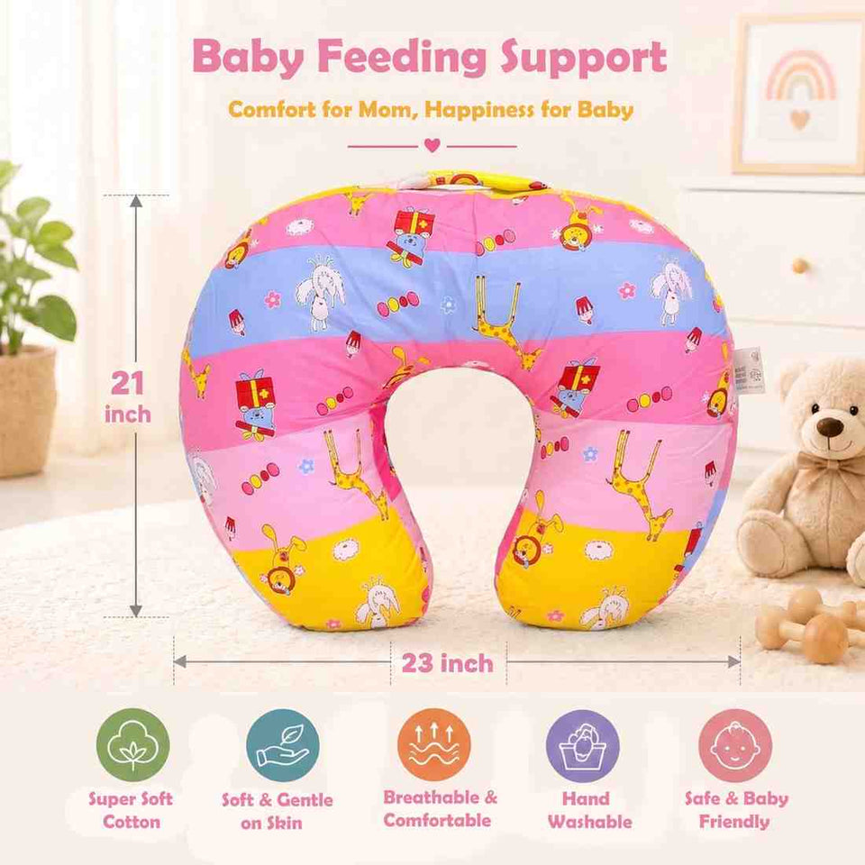 Fareto Baby Feeding Pillow with Detachable Cover Breast Feeding (0-24 Months)(Pink_ziraf)(F426)