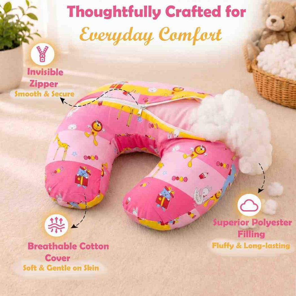 Fareto Baby Feeding Pillow with Detachable Cover Breast Feeding (0-24 Months)(Pink_ziraf)(F426)