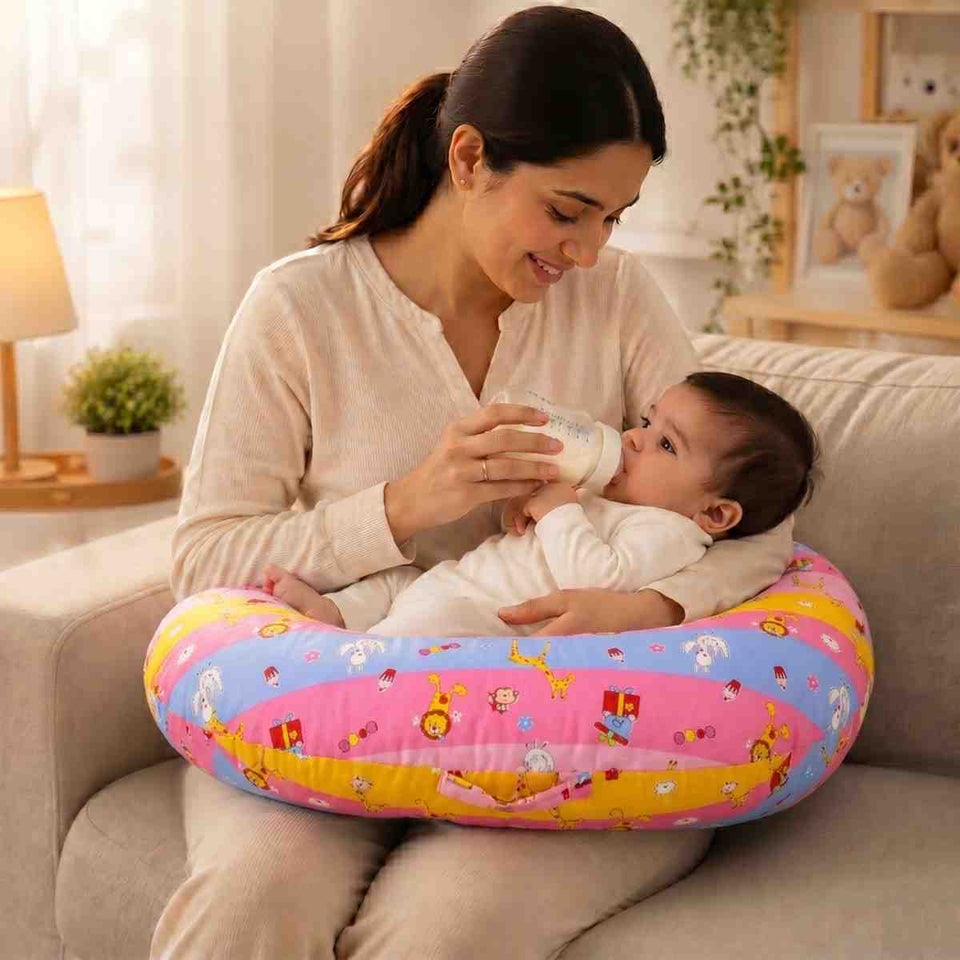 Fareto Baby Feeding Pillow with Detachable Cover Breast Feeding (0-24 Months)(Pink_ziraf)(F426)