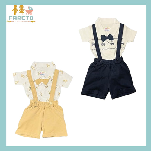 Fareto Cotton Dungaree & T-Shirt Clothing Set for Baby | Casual Dress for Unisex Baby (Pack of 2)