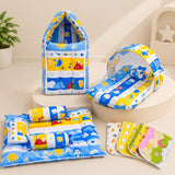 Fareto New Born Baby Combo of Mattress with Net | Sleeping Bag | 4 Pcs Bedding Set | 4 Sheets(0-6 Months)(F37)