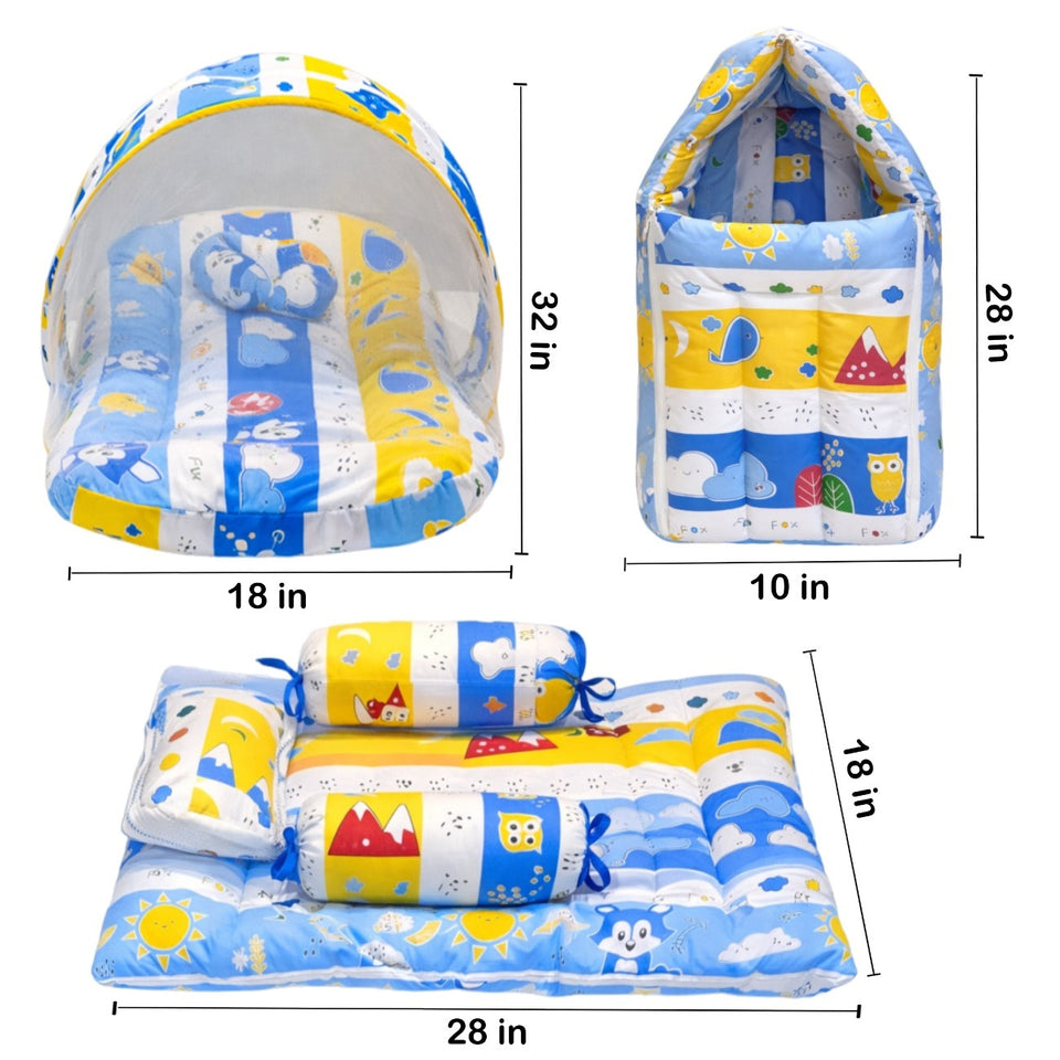 Fareto Combo of Baby Nest | Bed with Net | Carry Bag | 4 Pcs Bedding Set(0-6 Months)(F158)