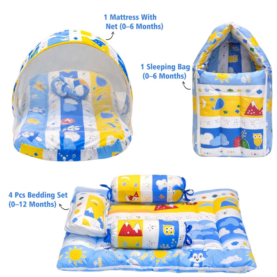 Fareto Combo of Baby Nest | Bed with Net | Carry Bag | 4 Pcs Bedding Set(0-6 Months)(F158)