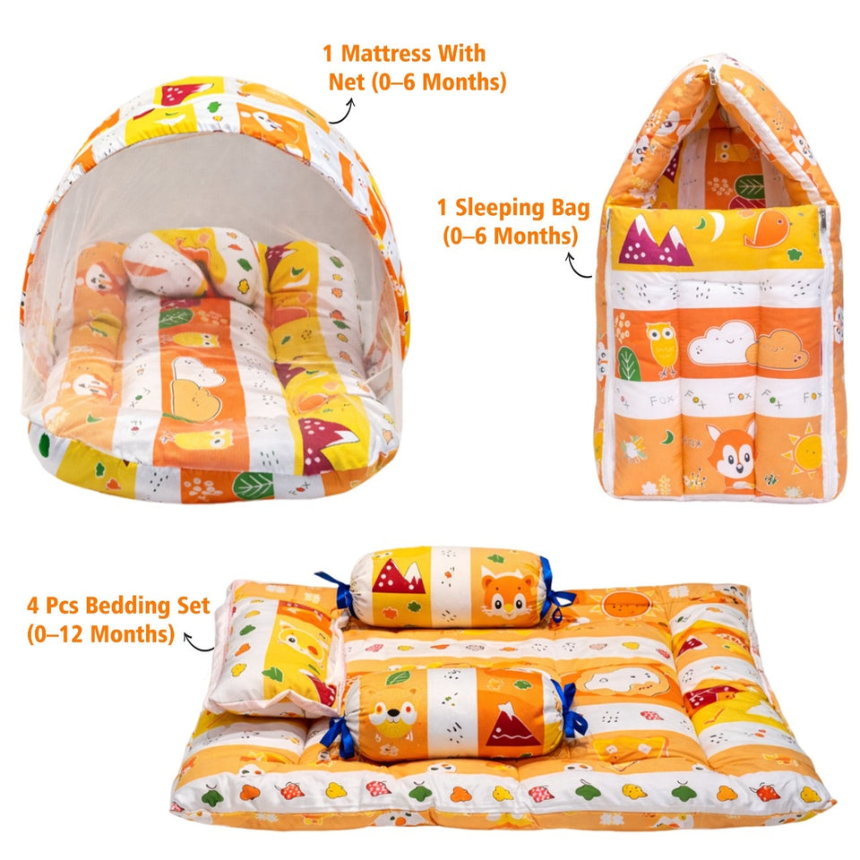 Fareto Combo of Baby Nest | Bed with Net | Carry Bag | 4 Pcs Bedding Set(0-6 Months)(F158)
