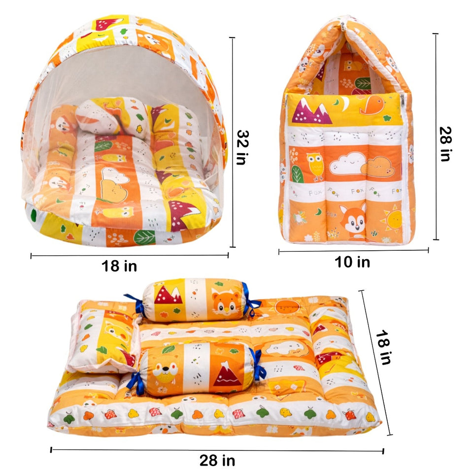 Fareto Combo of Baby Nest | Bed with Net | Carry Bag | 4 Pcs Bedding Set(0-6 Months)(F158)
