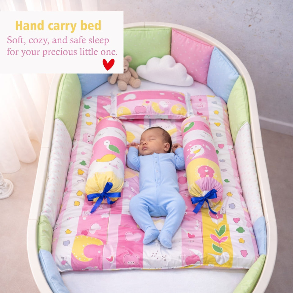 Fareto New Born Baby Combo of Mattress with Net | Sleeping Bag | 4 Pcs Bedding Set | 4 Sheets(0-6 Months)(F37)