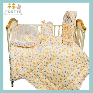 Fareto Premium Quality New Born Baby Full Bedding Set Combo (Cloud Moon Orange)  (0-6 Months)