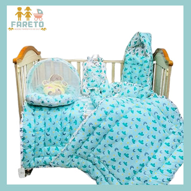 Fareto Premium Quality New Born Baby Full Bedding Set Combo(Pista Green Moon nd Cloud) (0-6 Months)