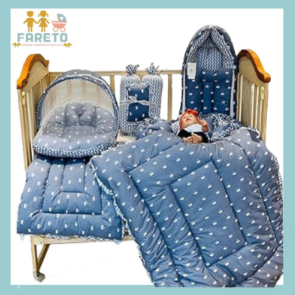 Fareto Complete Bedding Set essentials Combo For Baby (0-6 Months)(Crown Grey)