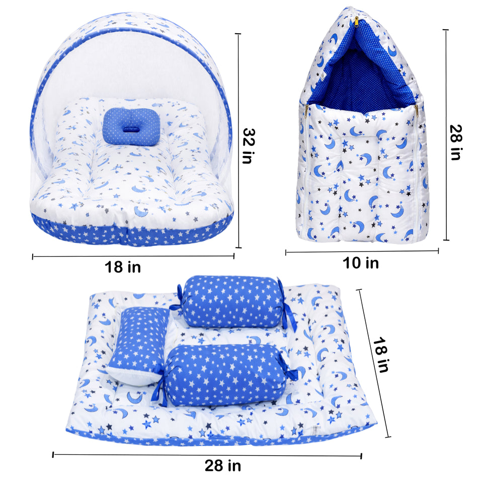 Fareto Combo of Baby Bed with Net | Carry Bag | 4 Pcs Bedding Set (0-6 Months)(F161)