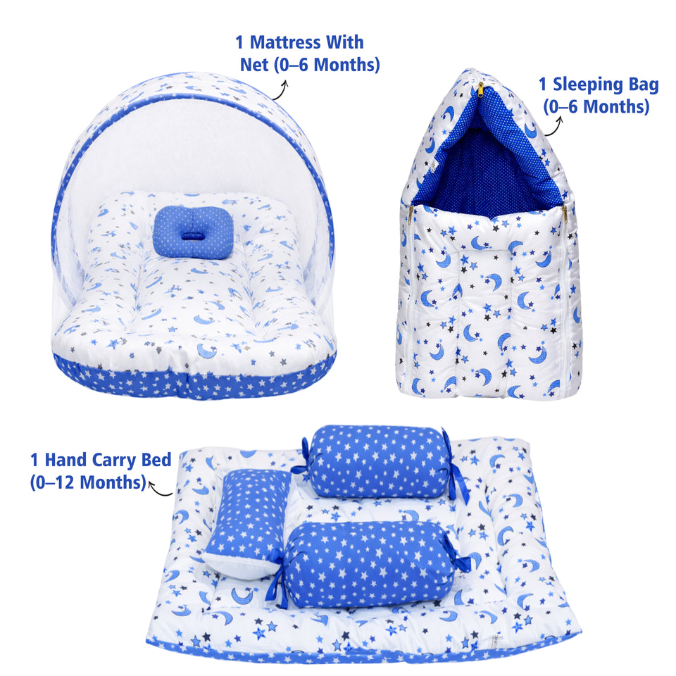 Fareto Combo of Baby Bed with Net | Carry Bag | 4 Pcs Bedding Set (0-6 Months)(F161)