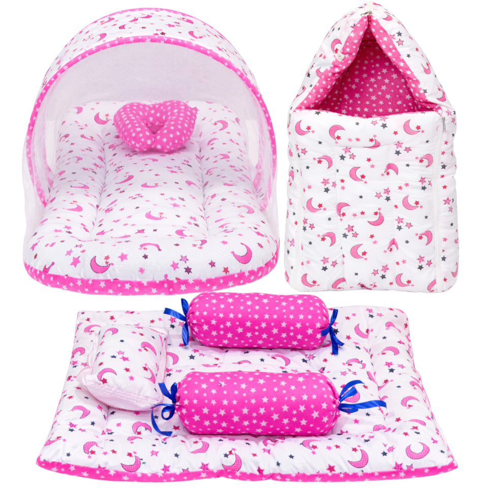 Fareto Combo of Baby Bed with Net | Carry Bag | 4 Pcs Bedding Set (0-6 Months)(F161)
