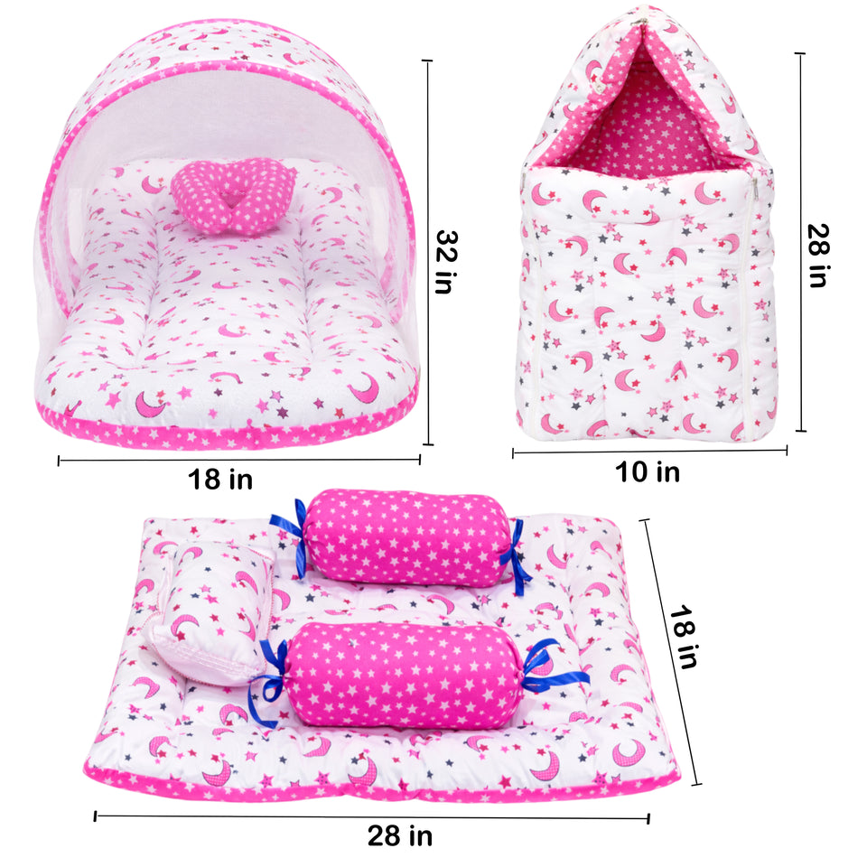 Fareto Combo of Baby Bed with Net | Carry Bag | 4 Pcs Bedding Set (0-6 Months)(F161)