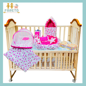 Fareto New Born Baby Bedding | Bed | Sleeping Bag | Essential (0-6 Months) (Pack of 15)