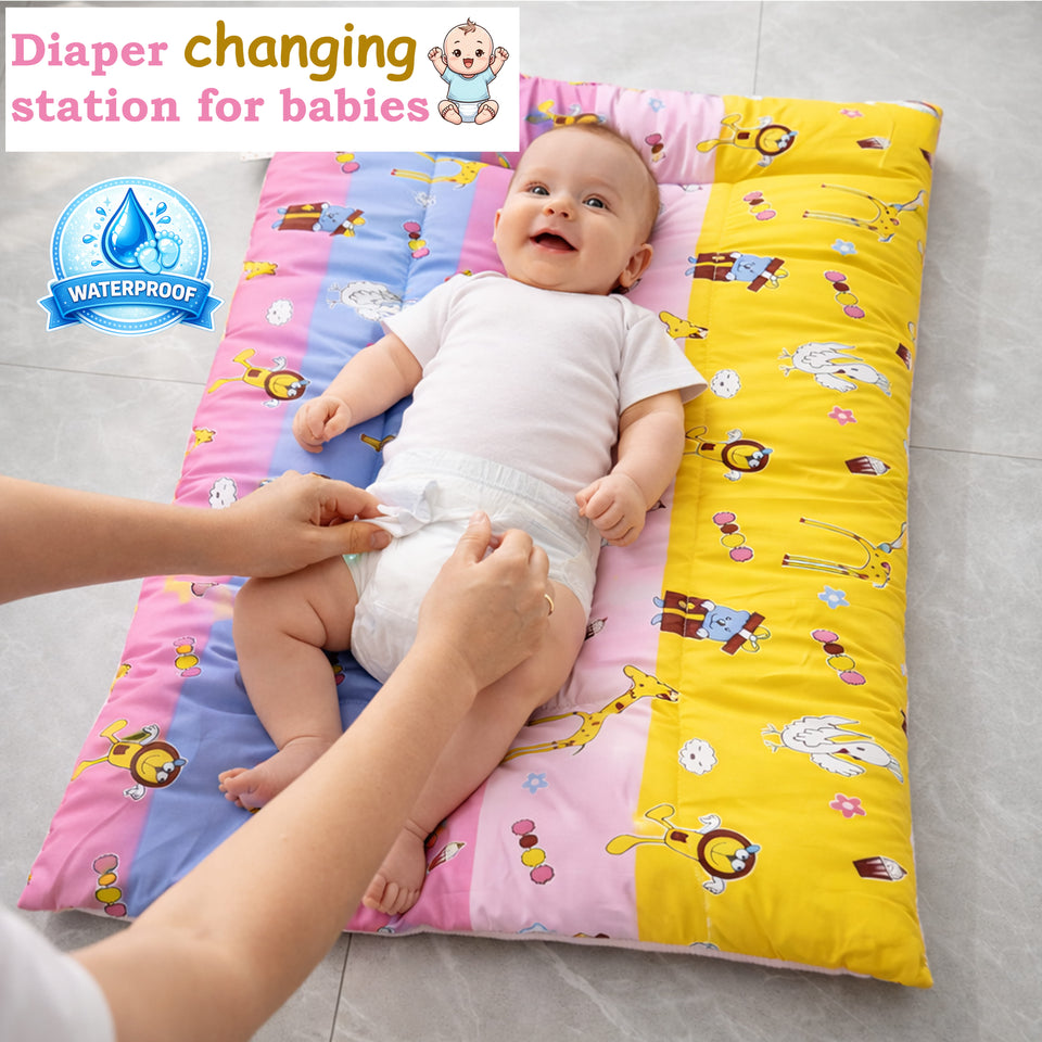 Fareto Waterproof Baby Diaper Changing Bed Cum Station | Reusable cushioned bed for Newborns | Multipurpose | Soft, Leak-Proof Changing Bed(Pack of 2) (0-1 Year)(F720)