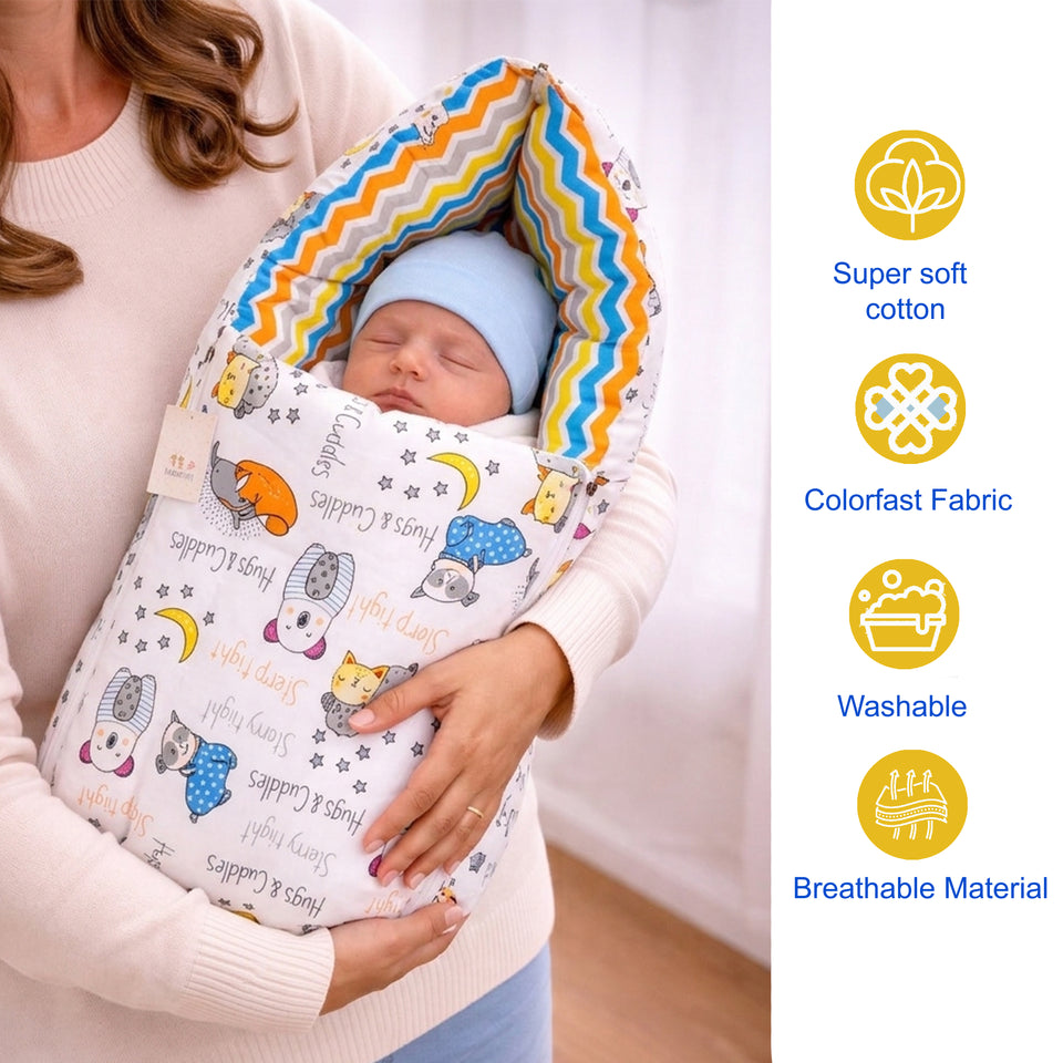 FARETO COMPLETE BEDDING SET ESSENTIALS COMBO FOR BABY (0-6 MONTHS)(GOOD NIGHT BLUE)(F384)