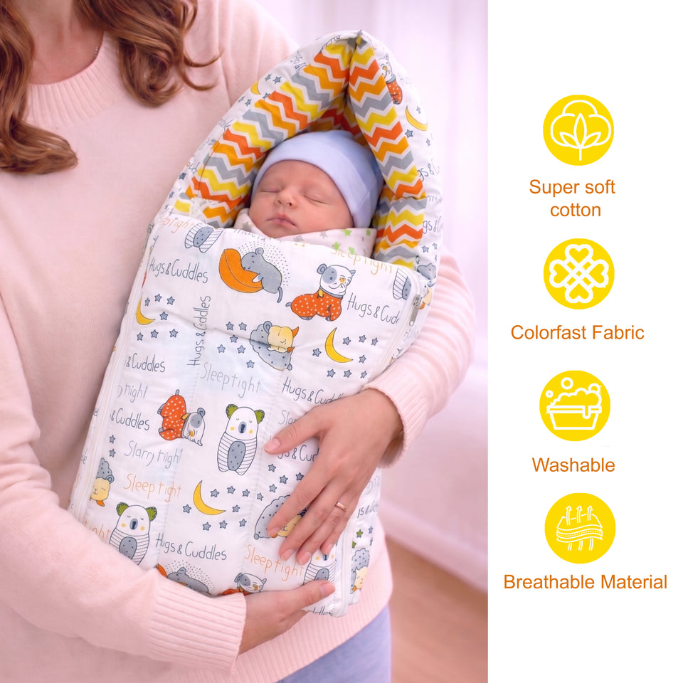 FARETO COMPLETE BEDDING SET ESSENTIALS COMBO FOR BABY (0-6 MONTHS)(GOOD NIGHT ORANGE)(F383)