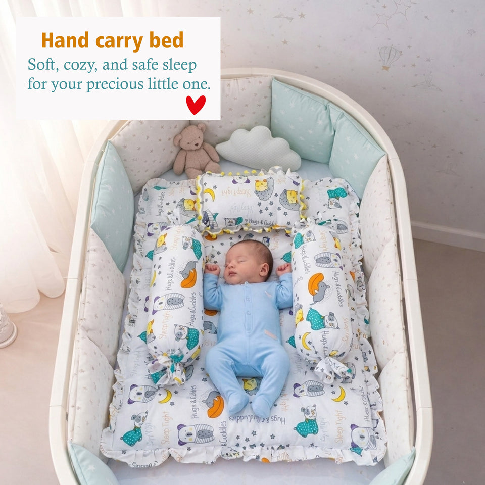 FARETO COMPLETE BEDDING SET ESSENTIALS COMBO FOR BABY (0-6 MONTHS) (GOOD NIGHT GREEN)(F382)