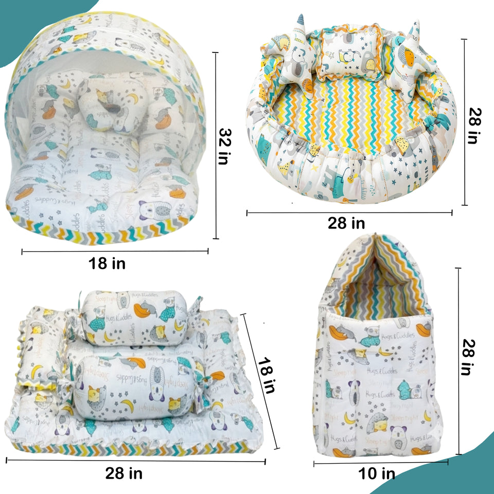 FARETO COMPLETE BEDDING SET ESSENTIALS COMBO FOR BABY (0-6 MONTHS) (GOOD NIGHT GREEN)(F382)
