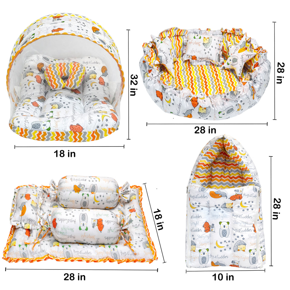 FARETO COMPLETE BEDDING SET ESSENTIALS COMBO FOR BABY (0-6 MONTHS)(GOOD NIGHT ORANGE)(F383)