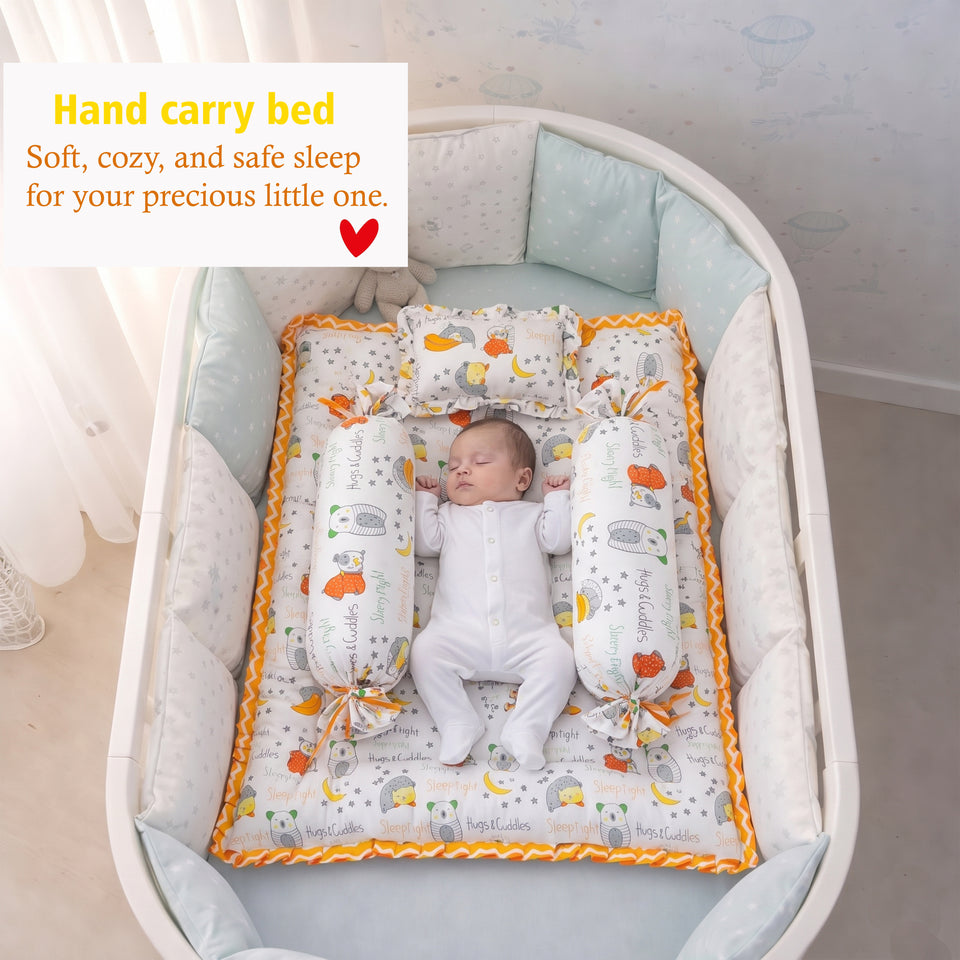 FARETO COMPLETE BEDDING SET ESSENTIALS COMBO FOR BABY (0-6 MONTHS)(GOOD NIGHT ORANGE)(F383)