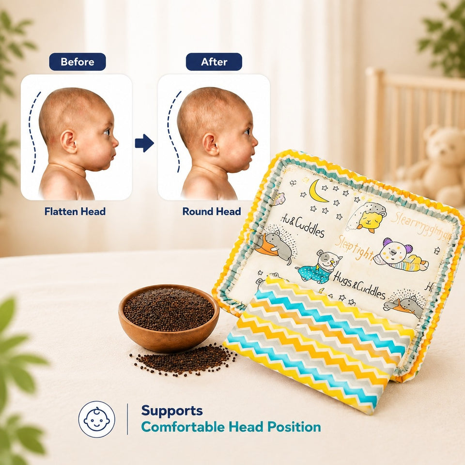 Fareto new born baby super soft cover mustard filling pillow for round head(0-1 YEAR)(F420)