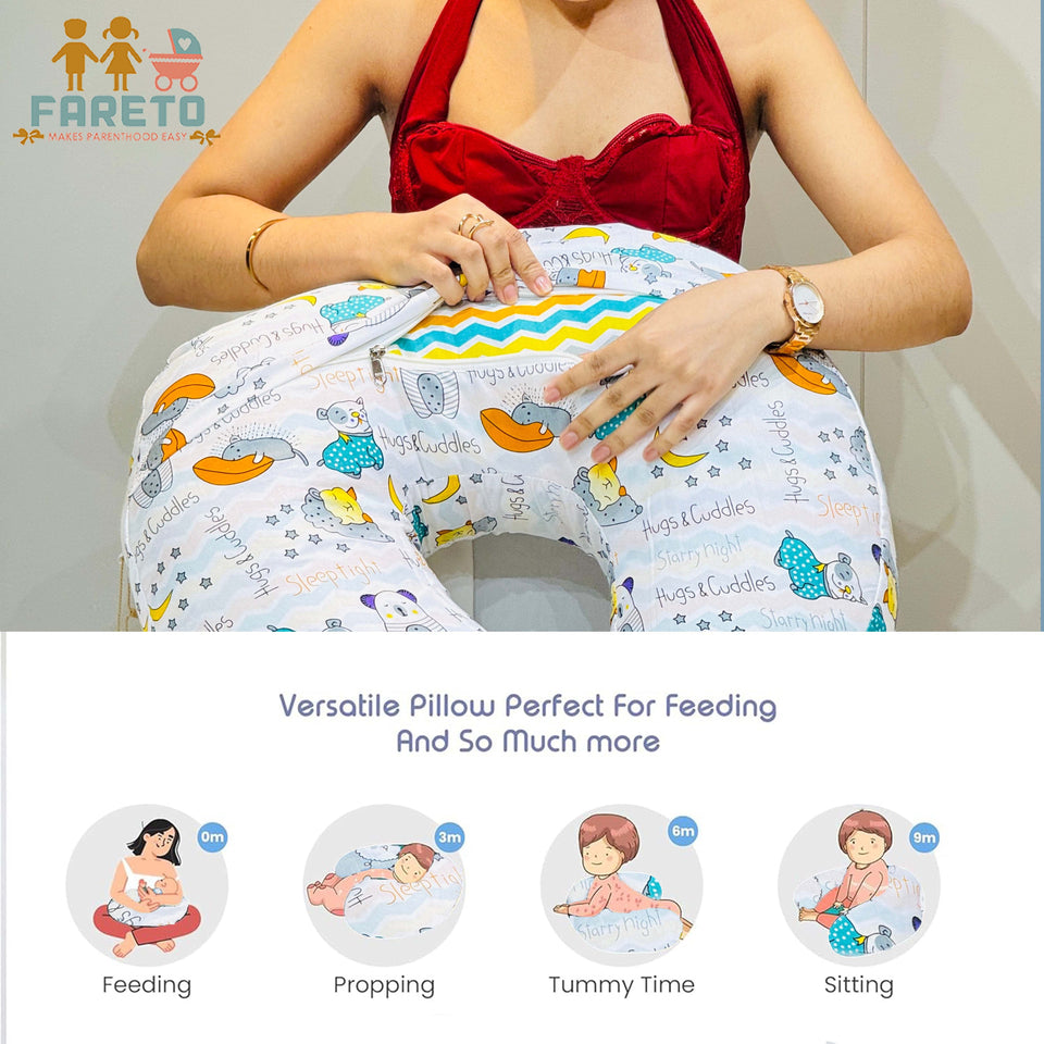 Fareto Baby Feeding Pillow with Detachable Cover Breast Feeding (0-24 Months)(Goodnight_Green)