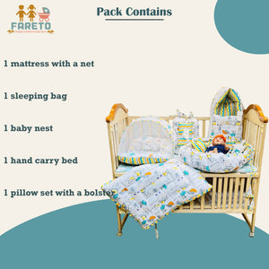 FARETO COMPLETE BEDDING SET ESSENTIALS COMBO FOR BABY (0-6 MONTHS) (GOOD NIGHT GREEN)