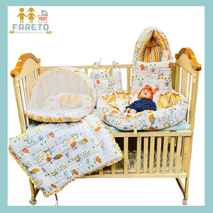 FARETO COMPLETE BEDDING SET ESSENTIALS COMBO FOR BABY (0-6 MONTHS)(GOOD NIGHT ORANGE)