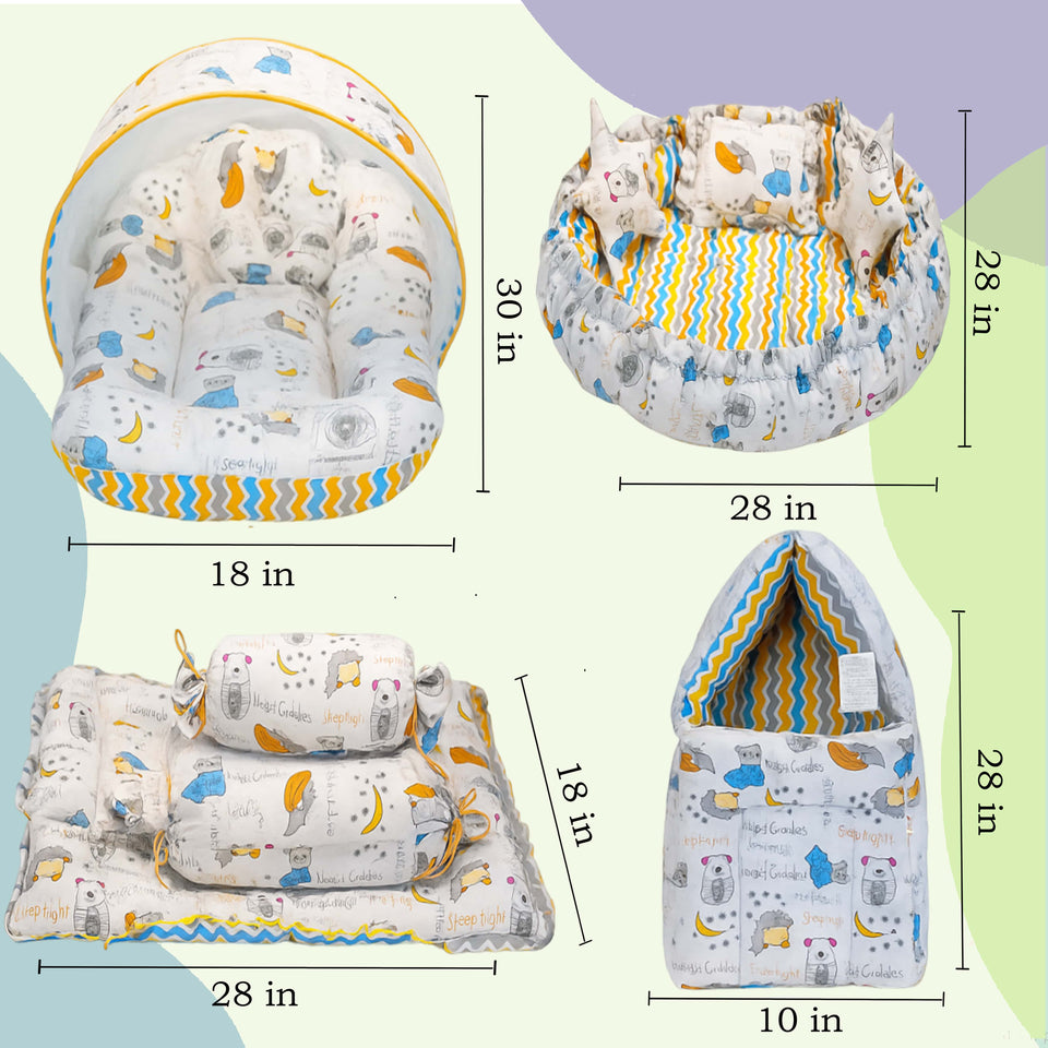 FARETO COMPLETE BEDDING SET ESSENTIALS COMBO FOR BABY (0-6 MONTHS)(GOOD NIGHT BLUE)