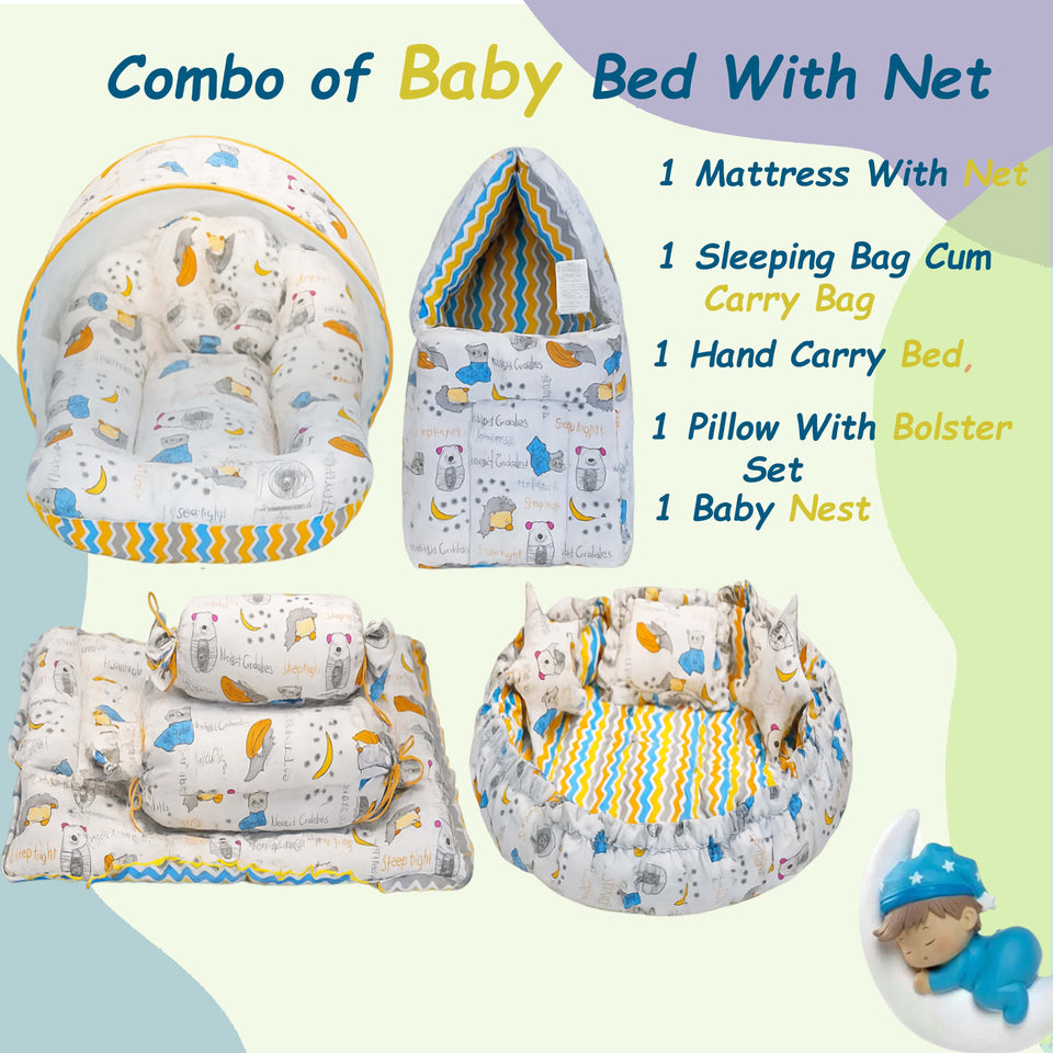 FARETO COMPLETE BEDDING SET ESSENTIALS COMBO FOR BABY (0-6 MONTHS)(GOOD NIGHT BLUE)